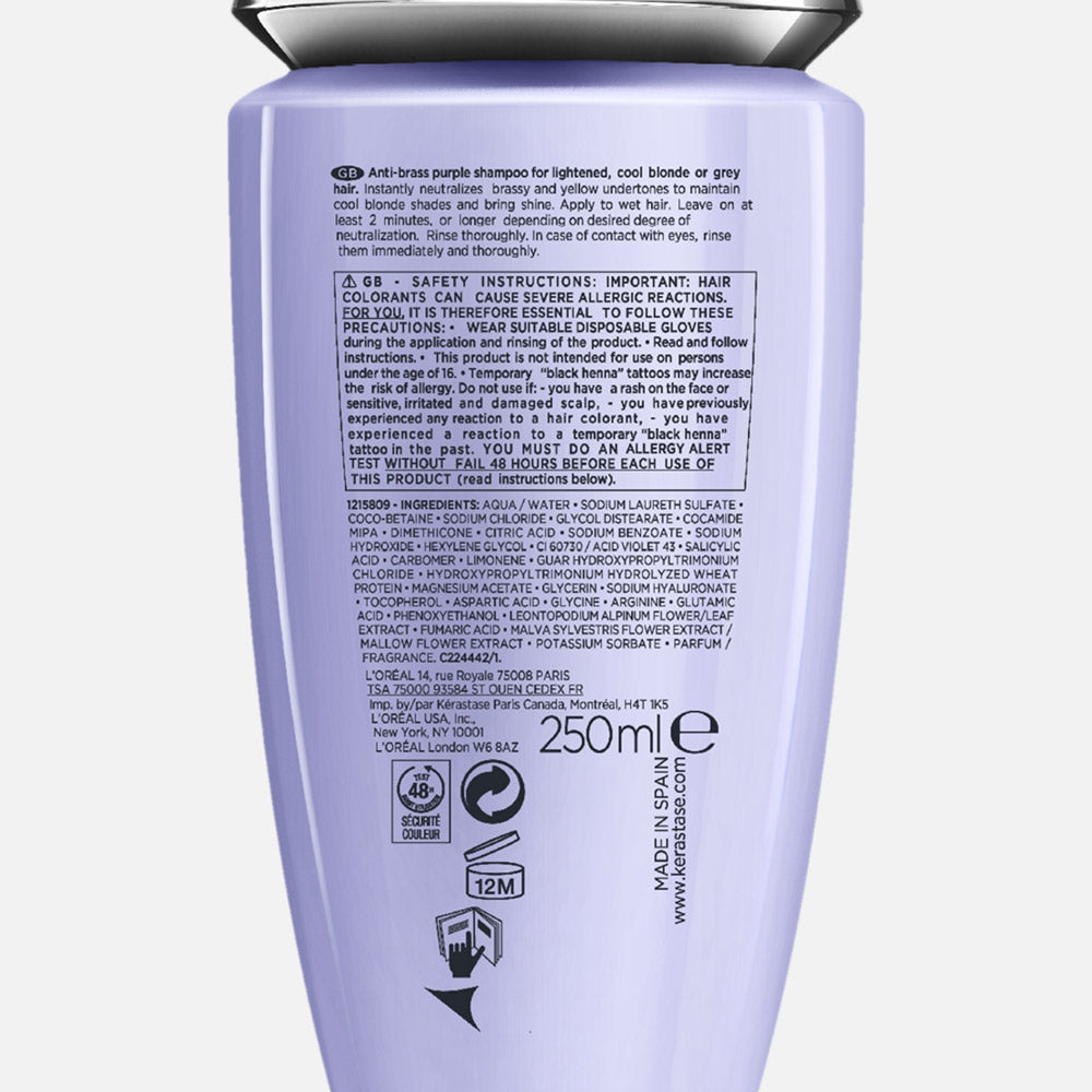 Kerastase Blond Absolu Bain Ultra Violet 250ml -  shampoo antigiallo per capelli biondi, grigi, bianchi e platino [all]