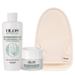 Olos Mondo Purificante Gel Detergente Purificante 2 in 1 Crema Purificante Anti- Imperfezioni 50ml Guanto Viso in Bamboo
