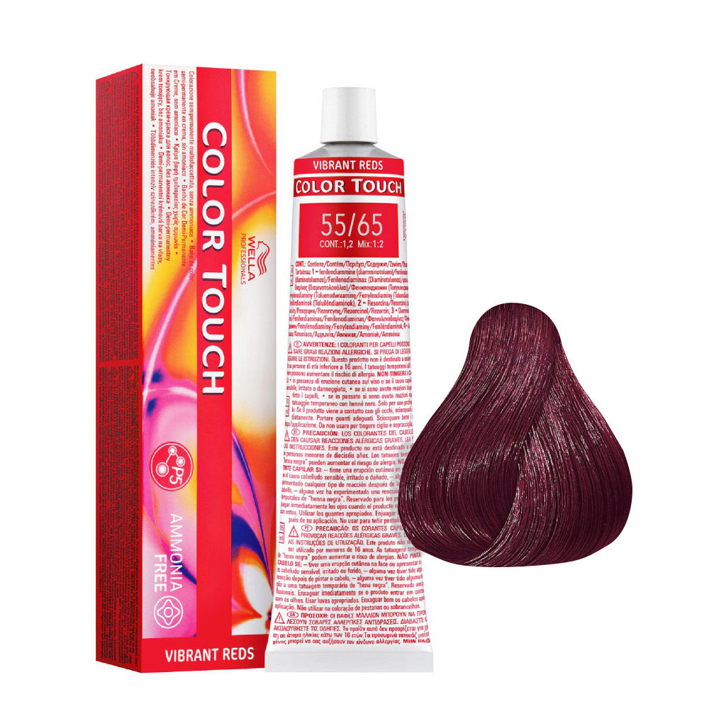 Wella Color Touch Vibrant Reds 55/65 Castano Chiaro Intenso Violetto Mogano 60ml- colore semi permanente senza ammoniaca