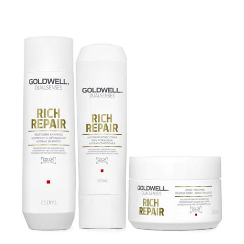 Goldwell rich repair Shampoo 250ml Conditioner 200ml Maschera 200ml - Tris Ristrutturante capelli danneggiati