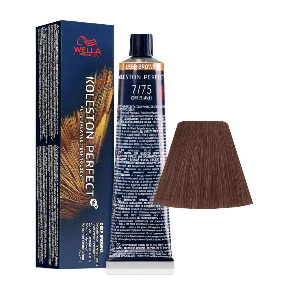 Wella Koleston Perfect Me+ Deep Browns 7/75 Biondo Medio Sabbia Mogano 60ml - colorazione permanente