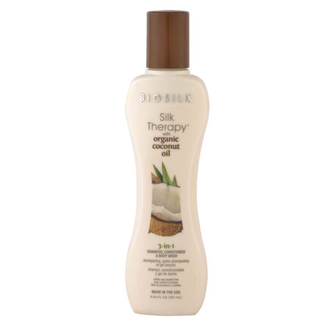 Biosilk Silk Therapy Coconut Oil 3 In 1 Shampoo, Conditioner, Body Wash 167ml - shampoo balsamo e bagnoschiuma