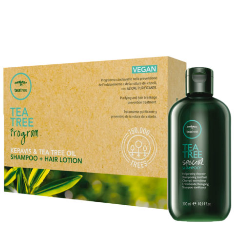 Paul Mitchell Tea Tree Program Shampoo 300ml + Hair Lotion 12x6ml - Trattamento Anticaduta Capelli con Forfora
