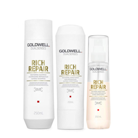 Goldwell rich repair Shampoo 250ml Conditioner 200ml Serum Spray 150ml - Tris Ristrutturante capelli danneggiati