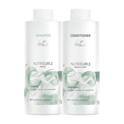 Wella Nutricurls Waves Shampoo 1000ml Balsamo 1000ml Capelli Ondulati