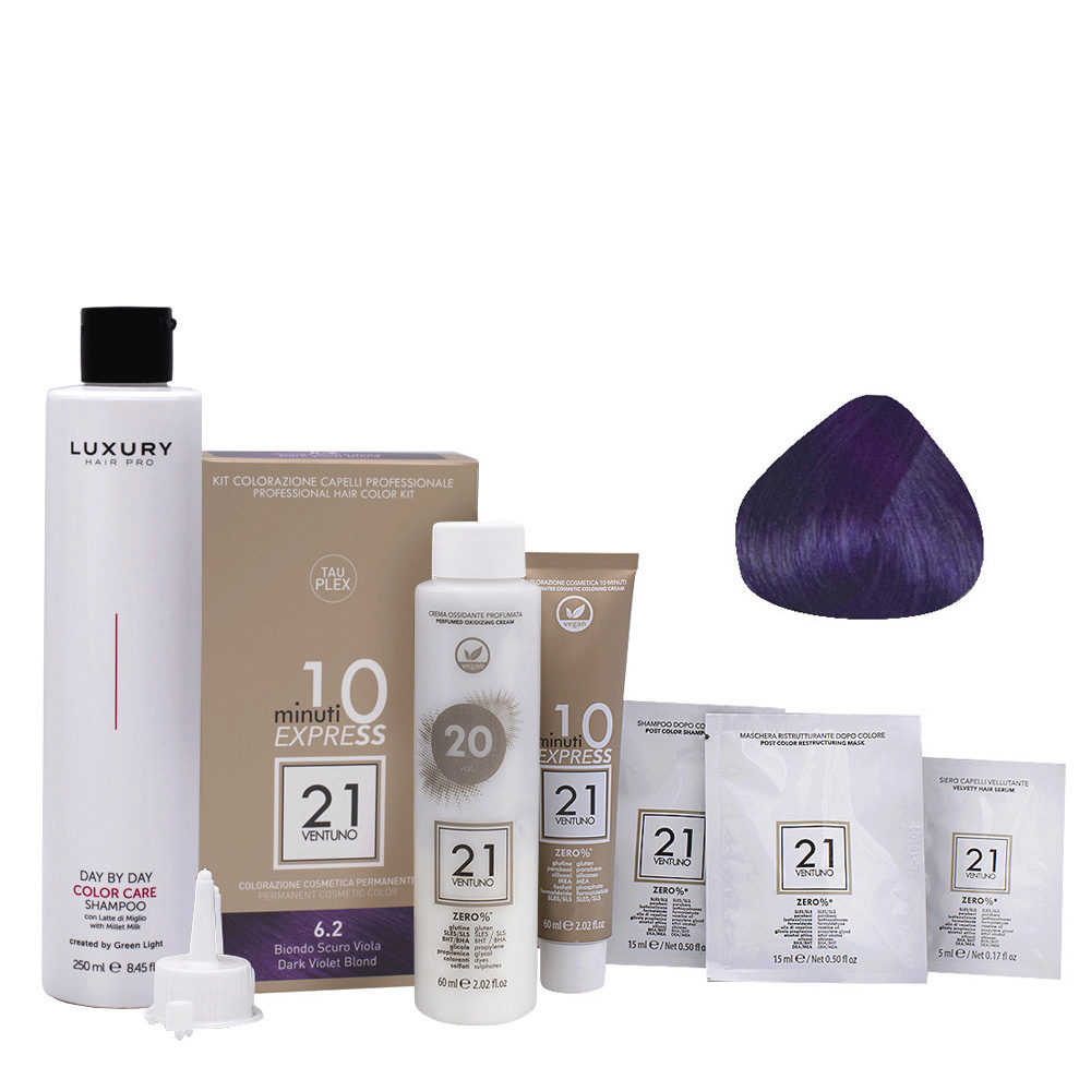 21 Ventuno Kit Colorazione 6.2 Biondo Scuro Viola + Shampoo 250ml- tinta fai da te pronta all'uso