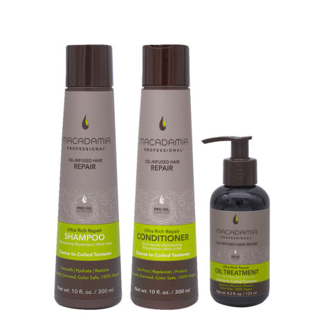 Macadamia Set Capelli Rovinati e Grossi Shampoo 300ml Balsamo 300ml Olio 125ml