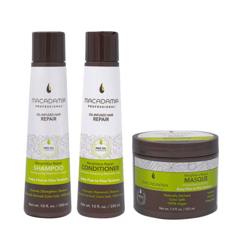 Macadamia Set Capelli Rovinati e Fini Shampoo 300ml Balsamo 300ml Maschera 222ml