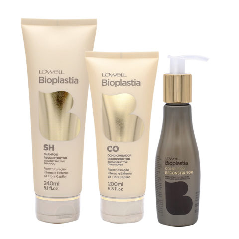 Lowell Bioplastia Shampoo 240ml Balsamo 200ml Crema 100gr per Capelli Rovinati