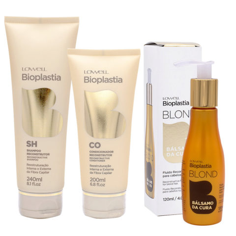 Lowell Bioplastia Shampoo 240ml Balsamo 200ml Fluido 120ml per Capelli Rovinati biondi