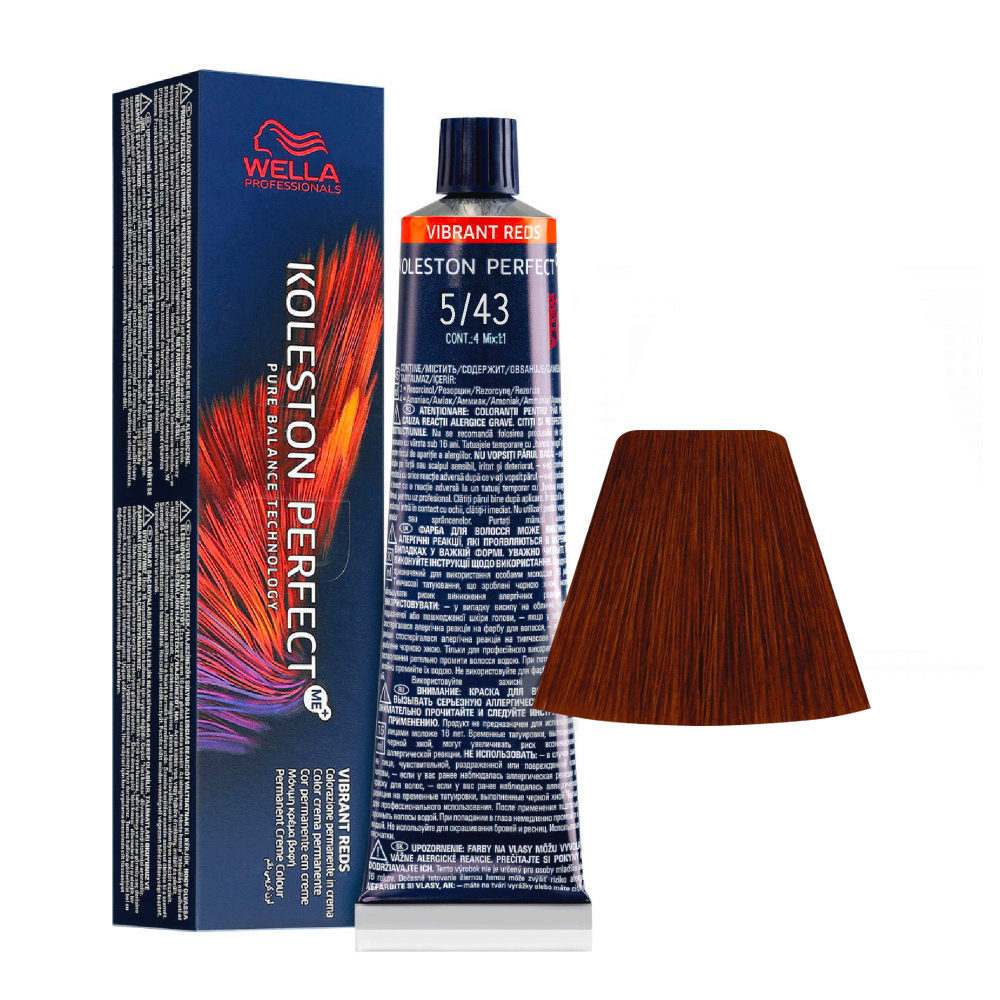 Wella Koleston Perfect Me+ Vibrant Reds 5/43 Castano Chiaro Rame Dorato 60ml - colorazione permanente