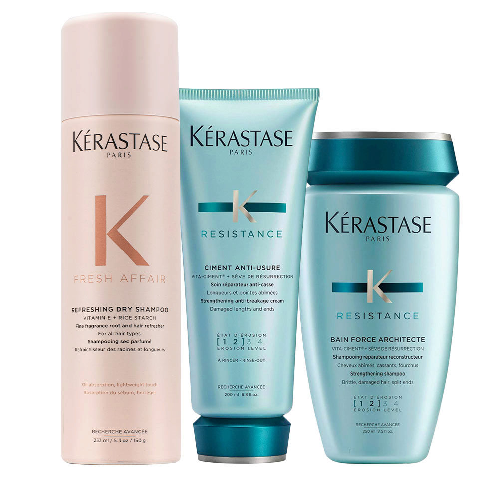 Kerastase Fresh Affair Refreshing Dry Shampoo 233ml Résistance Bain Force Architecte 250ml Ciment Anti-Usure 200ml