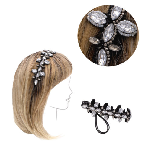 Fascia elasticizzata con decoro fiori in strass