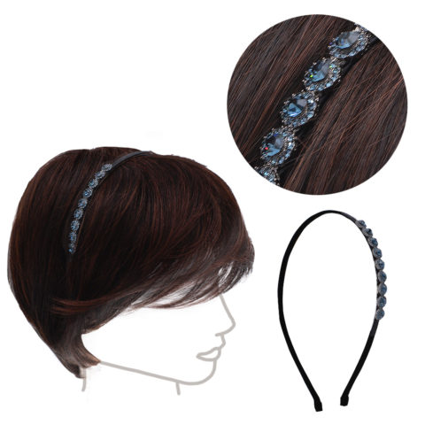 Cerchietto per Capelli con Cristalli e Strass Laterali Blu