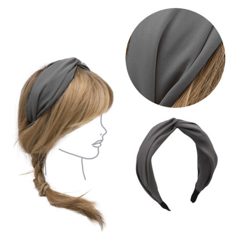 Cerchietto per Capelli in Tessuto Grigio con Nodo