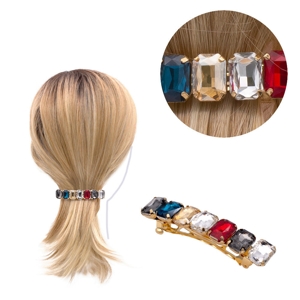 VIAHERMADA Clip per Capelli in Metallo dorato con Strass 7,5cm