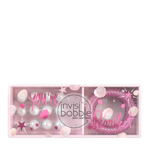 Invisibobble Sparks Flying Duo - kit con elastico a spirale rosa e forcina con perline