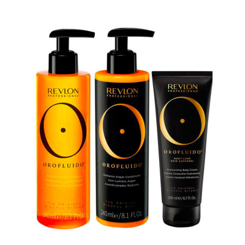 Revlon Orofluido Radiance Argan Shampoo 240ml Conditioner 240ml Body Cream 200ml