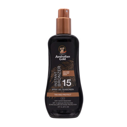 Australian Gold SPF15 Instant Bronzer Spray Gel Sunscreen 237ml - spray protezione solare con autoabbronzante