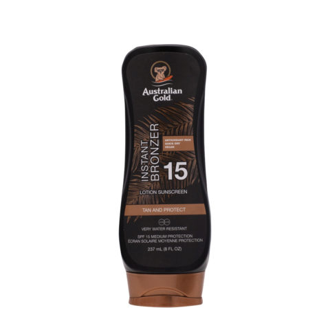 Australian Gold SPF15 Instant Bronzer Lotion Sunscreen 237ml - protezione solare con autoabbronzante