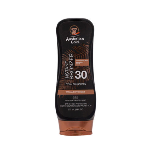 Australian Gold SPF30 Instant Bronzer Lotion Sunscreen 237ml - protezione solare con autoabbronzante