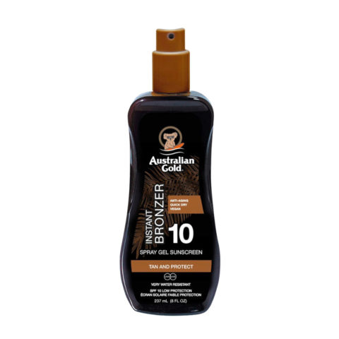 Australian Gold SPF10 Instant Bronzer Spray Gel Sunscreen 237ml - spray protezione solare con autoabbronzante