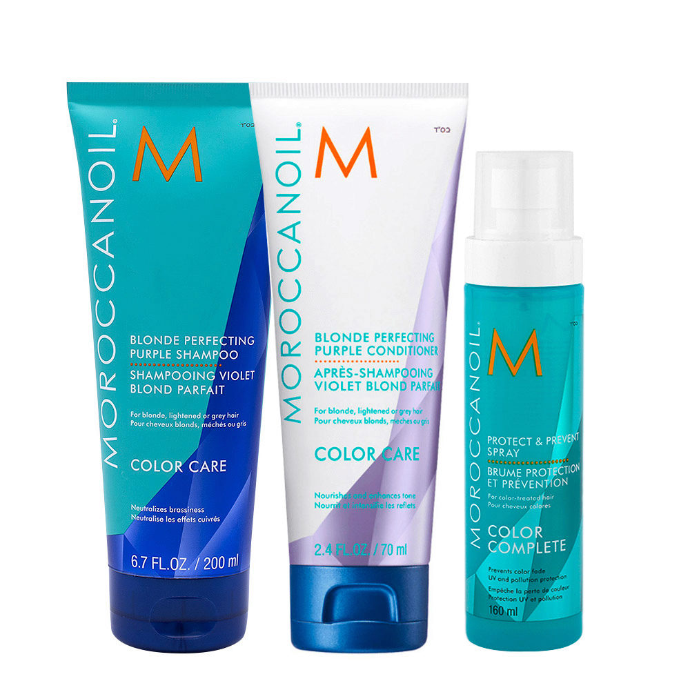 Moroccanoil Color Complete  Blonde Perfecting Purple Shampoo 200ml Conditioner 200ml Protect and Prevent Spray 160ml