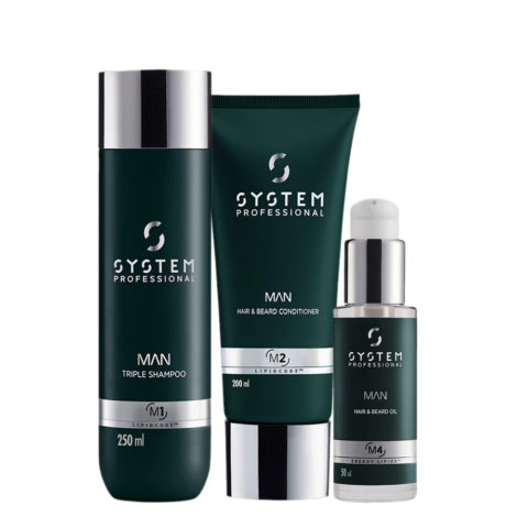System Professional Man Triple Shampoo 250ml Hair & Beard Conditioner 200ml Hair & Beard Oil 50ml