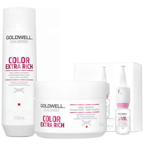Goldwell Dualsenses Color Extra Rich Brilliance Shampoo 250ml Maschera 200ml Siero 12x18ml Capelli colorati e grossi
