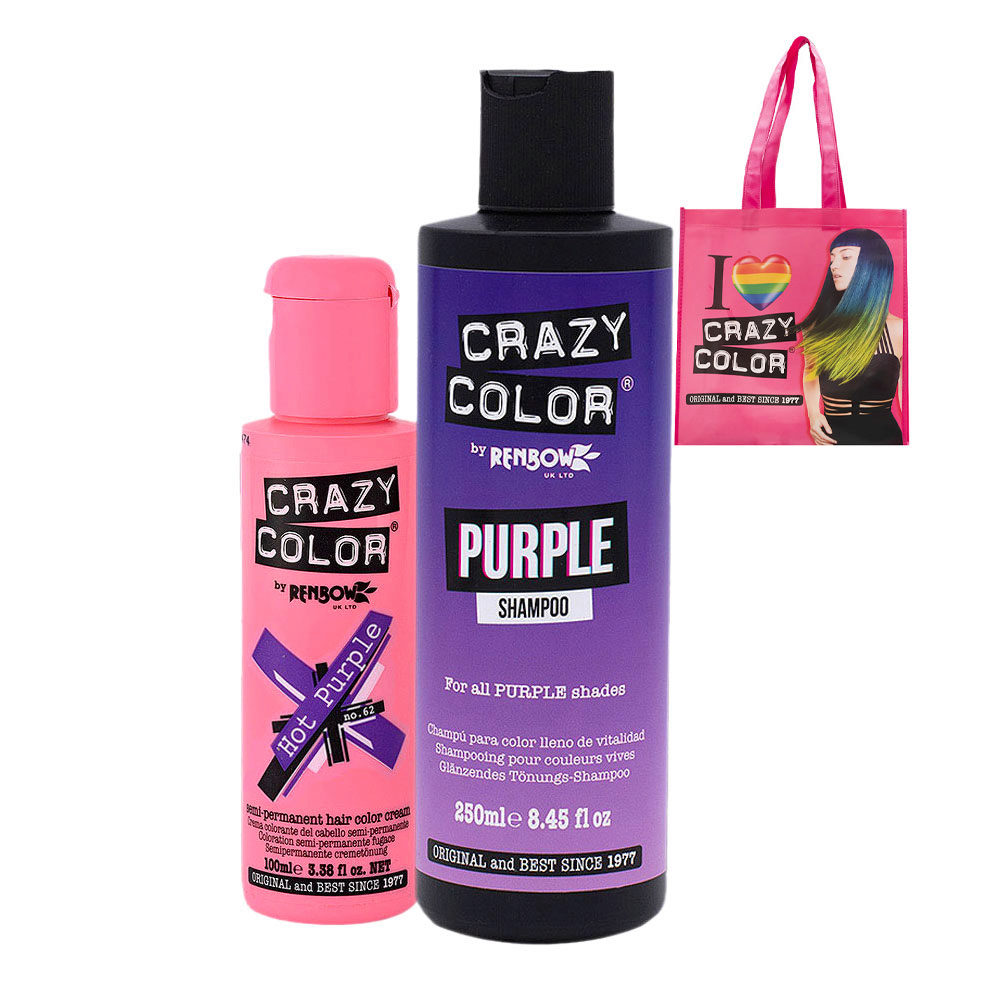 Crazy Color Hot Purple no 62, 100ml  Shampoo Purple 250ml + Shopper in omaggio