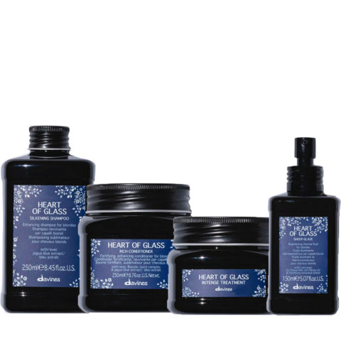 Davines Heart Of Glass Silkening Shampoo 250ml Conditioner 250ml Intense Treatment 150ml  Sheer Glaze 150ml