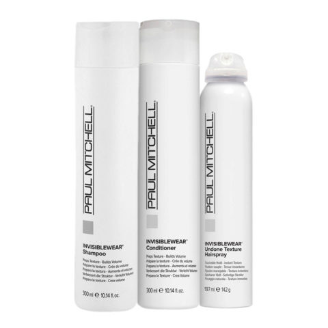 Paul Mitchell Invisiblewear Shampoo 300ml Conditioner 300ml Undone Texure Hairspray 197ml