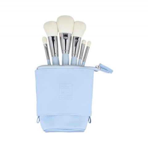 6 Makeup Brushes + Case Set Blue - set di pennelli