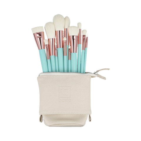 Makeup Brushes 12pz + Case Set Turchese - set di pennelli