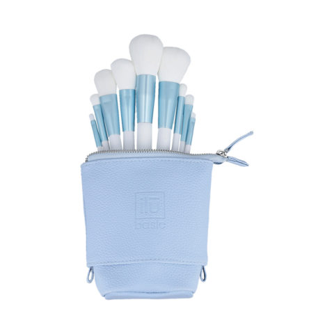 Makeup Basic Brushes 9pz + Case Set Blue - set di pennelli