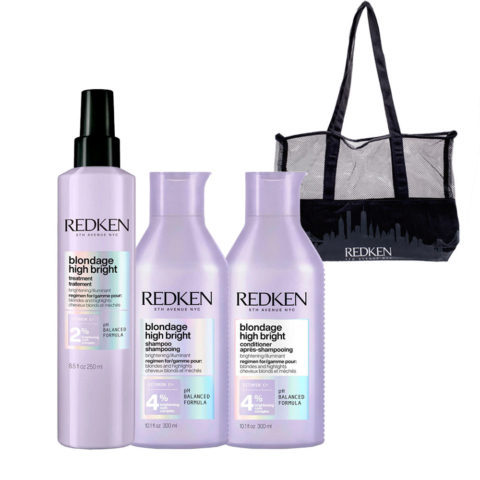 Redken Blondage High Bright Pre-Treatment 250ml Shampoo 300ml Conditioner 300ml + Shopper Bag in Omaggio