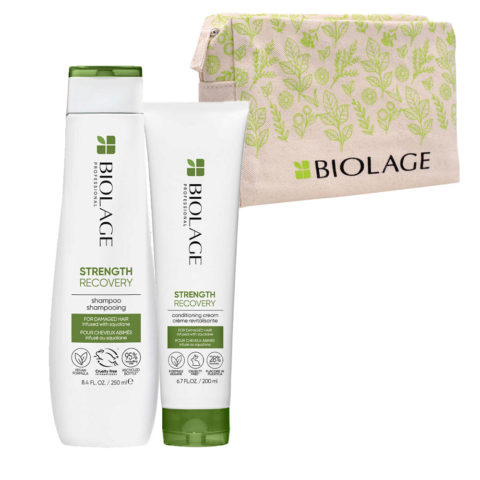 Biolage Strength Recovery Shampoo 250ml Conditioner 200ml + Pochette Summer OMAGGIO