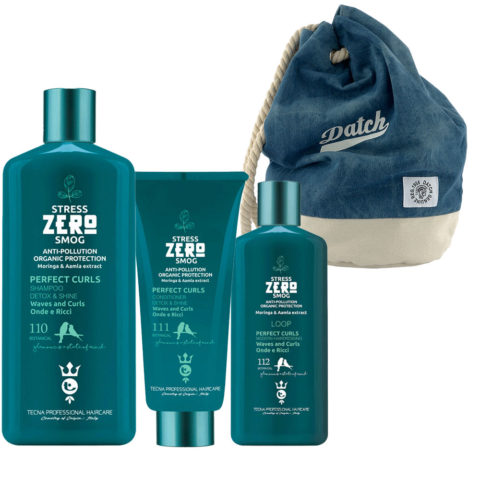 Tecna Zero Perfect Curls Shampoo 400ml Conditioner 200ml Curls Loop 200ml Zaino a Sacca