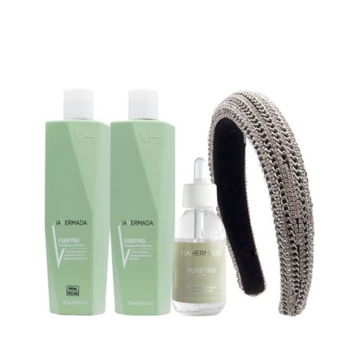 VIAHERMADA Purifyng Peeling 250ml Shampoo 250ml Lotion 125ml + Cerchietto Bombato in Regalo