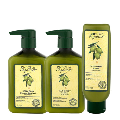 CHI Olive Organics Hair & Body Shampoo Body Wash 340ml Conditioner 340ml Masque 177ml