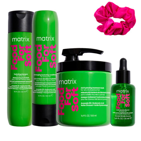 Matrix Haircare Food For Soft Shampoo 300ml Conditioner 300ml Mask 500ml Oil 50ml + InstaCure Scrunch OMAGGIO
