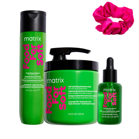 Matrix Haircare Food For Soft Shampoo 300ml Mask 500ml Oil 50ml + InstaCure Scrunch OMAGGIO
