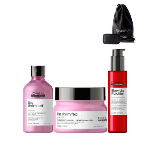 L'Oréal Professionnel Paris Serie Expert Liss Unlimited Shampoo 300ml Mask 250ml Leave In 150ml + Spazzola OMAGGIO