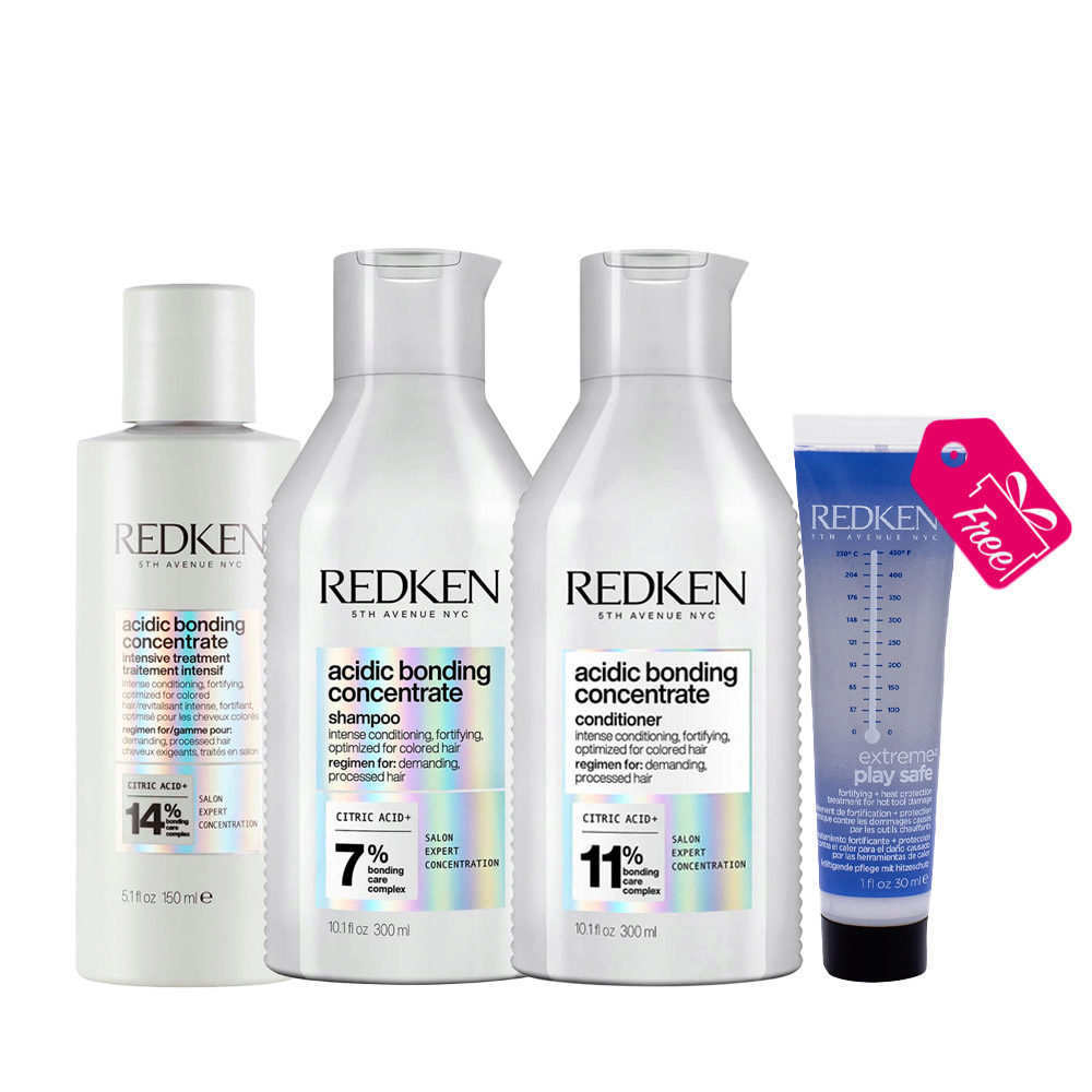 Redken Acidic Bonding Concentrate Pre Treatment 150ml Shampoo 300ml Conditioner 300ml + Mini Play Safe 30ml OMAGGIO
