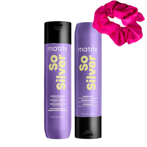 Matrix Haircare So Silver Shampoo 300ml Conditioner 300ml + Scrunch OMAGGIO