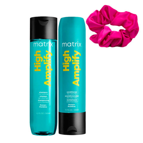 Matrix Haircare High Amplify Shampoo 300ml Conditioner 300ml + Scrunch Fucsia OMAGGIO